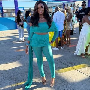 Elegant Teal Off-Shoulder two piece set